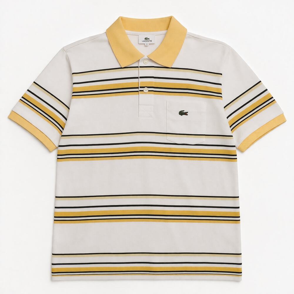 Vintage Lacoste Polo Shirt Yellow White Stripe Crocodile Logo Mens Large France - Picture 2 of 8
